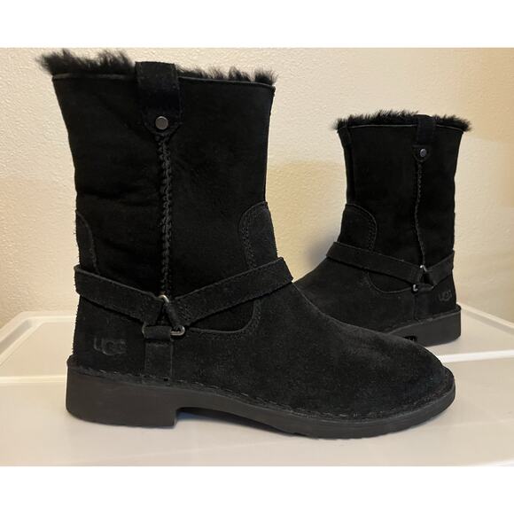 UGG Lined Boots Black Aveline Harness Strap Suede Womens Size US 5/EU 36 1112469 - Picture 10 of 13